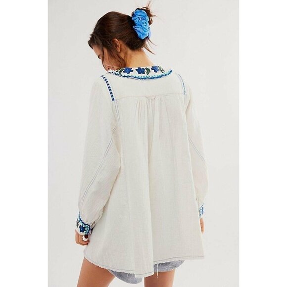 NEW FREE PEOPLE MORE TO COME EMBROIDERED LONG SLEEVE IVORY MINI DRESS LARGE - Picture 2 of 13